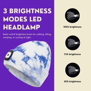 Tie Dye Cuffed Beanie Skull <span class=keywords><strong>Cap</strong></span> Avec Carré Avant Lumière Pod Doux Côtelé Acrylique Plié Manchette pour Nuit Courir En Plein Air Led Chapeau - Product Image 5