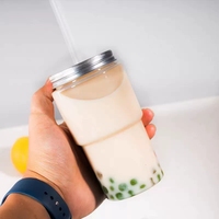 Bouteille jetable en bambou Lides, bouteille en plastique PET pour thé aux fruits, tasse créative pour café glacé, bouteille pour jus de fruits et boissons avec couvercle