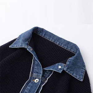 Produttore di maglieria con collo a Polo <span class=keywords><strong>blu</strong></span> <span class=keywords><strong>scuro</strong></span> personalizzato con giunzione monopetto coreano lavorato a maglia maglioni da donna 2022 <span class=keywords><strong>Cardigan</strong></span> - Product Image 3