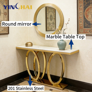 <span class=keywords><strong>Table</strong></span> <span class=keywords><strong>console</strong></span> moderne en marbre doré avec miroir, multifonctionnelle, pour salle <span class=keywords><strong>à</strong></span> <span class=keywords><strong>manger</strong></span>, entrée, salon, meubles avec structure en acier inoxydable - Product Image 3