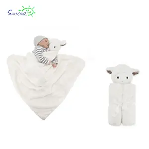 Wholesale cheap custom cute soft 76*76cm korean fleece organic security newborn blankets with plush stuffed animal heads toy
