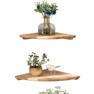 Wooden Wall Mounted Corner <b>Shelf</b> Natural Color 3 Tier Storage <b>Rack</b> For Home Living Room Bathroom Display - Product Image 5