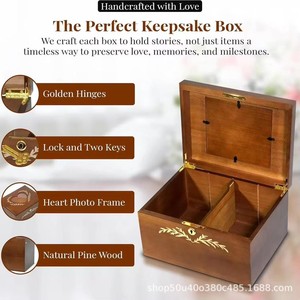 Wooden Flip Top Keepsake <b>Box</b> With Lock And Key For Wedding <b>Photos</b> And Jewelry <b>Storage</b> Rectangular Decorative <b>Storage</b> <b>Box</b> - Product Image 5