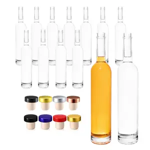 Glass packing transparent custom wholesale bottle company 500ml 700ml 750ml ice wine glass bottles spirit bottle with cork