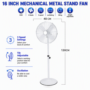 Cheap Price 3 Speeds 220v Silver Electric High Speed Retro Home Industrial Metal Blade <strong>Standing</strong> 16inch Pedestal <strong>Fan</strong> - Product Image 4