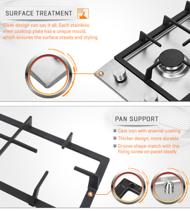 Appareil <span class=keywords><strong>de</strong></span> cuisine - <span class=keywords><strong>Plaque</strong></span> <span class=keywords><strong>de</strong></span> <span class=keywords><strong>cuisson</strong></span> à gaz double intégrée avec allumage électronique, protection contre l'extinction <span class=keywords><strong>de</strong></span> la flamme, panneau en acier inoxydable PG3021BS-CCI - Product Image 2