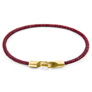 Bordeaux <b>Red</b> Talbot 9ct Yellow Gold and Stingray Leather <b>Bracelet</b> - Product Image 4