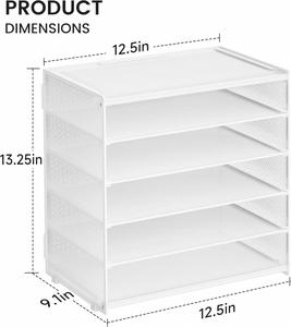 Organisateur de bureau en maille pour accessoires de bureau, organiseur de poste de travail, plateau à lettres à 6 niveaux, organisation de bureau, blanc - Product Image 2
