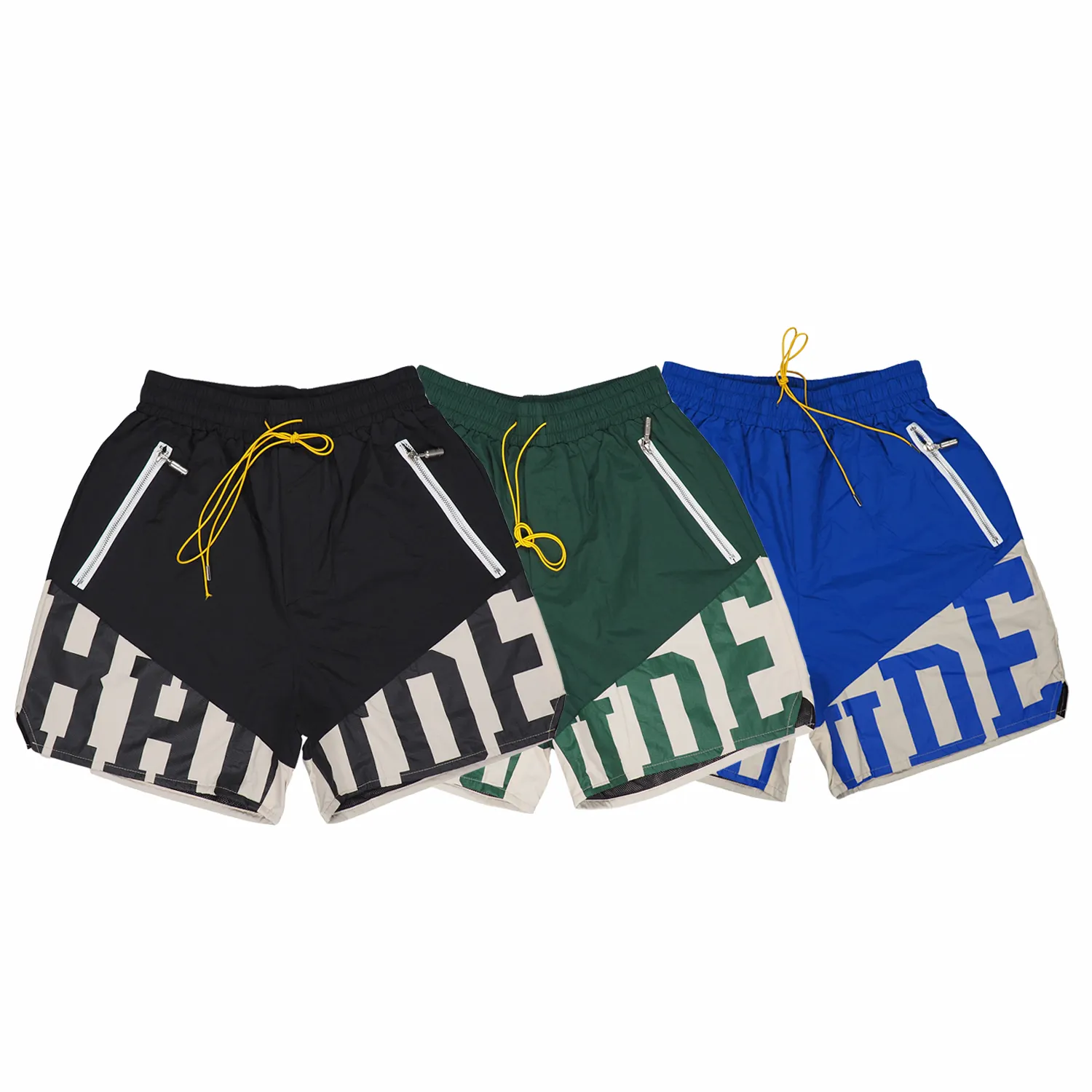 Oversize RhUDE Shorts Men Women High Quality Nylon White Letter Print Rhude RH Logo Shorts Pill Zipper Pockets Breeches