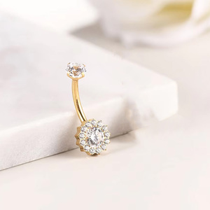 Getta ASTM-F136 Titanium Hypoallergenic Top CZ with Triangle Center Floral Belly Button Navel Ring for Kids Wedding Occasion - Product Image 4