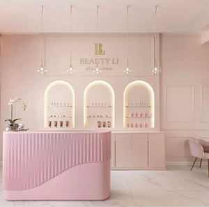 Durable Modern Design Counter Reception Desk <strong>Pink</strong> Painted Wood Front Desk for <strong>Beauty</strong> <strong>Salon</strong> - Product Image 1