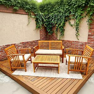 Modern Luxury Teak Wooden Eco-friendly Waterproof UV Protection Sofa <b>Set</b> for <b>Outdoor</b> Indoor Use Villa-Friendly Garden Furniture - Product Image 1