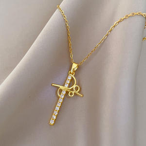 Cruz dorada oro cristiano titanio acero Micro-incrustaciones colgante collar Unisex moda Internet celebridad joyería - Product Image 3