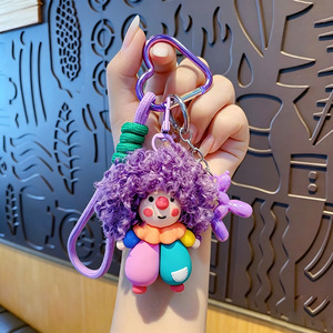 Porte-clés Poupée Clown de Cirque à Cheveux Bouclés Style Dessin Animé, Breloque de Sac Amusante Kawaii, Porte-clés Chien Ballon 3D Tendance avec Perruque Moelleuse - Product Image 5