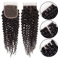 Rambut Asli India Virgin Remy Kinky Curly, Tersedia, 4x4 Silk Closure, Tanpa Simpul, Belahan Tengah 3, Untuk Hair Weaving