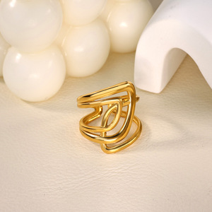 Stainless Steel 18K Gold Plated Geometric Line Design <b>Ring</b> Minimalist Metal Style Adjustable <b>Open</b> Finger <b>Ring</b> For Women - Product Image 1