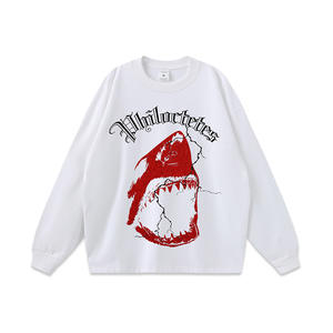 T-shirt a maniche corte con stampa <span class=keywords><strong>squalo</strong></span> alla moda per uomo e donna con colletti larghi e top lavati pesanti - Product Image 6