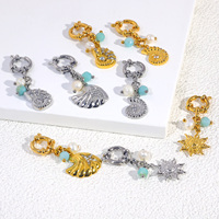 POWELL Pendentifs Vintage en Acier Inoxydable pour Femme, Breloques Océaniques Plaqué Or 18K, Perle, Cristal, Coquillage, Soleil, pour la Fabrication de Bijoux
