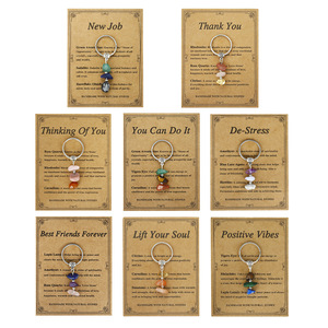 New Stone Beaded Key Chain Handcrafted Agate Crystal Combination Paper Card Packaging Keychain Personality Accessories Key Chain