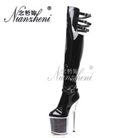Mode plate-forme 8 pouces décapant talons boucle de ceinture pôle danse danseuse exotique sur le genou bottes 20cm discothèque gothique Sexy nouveau