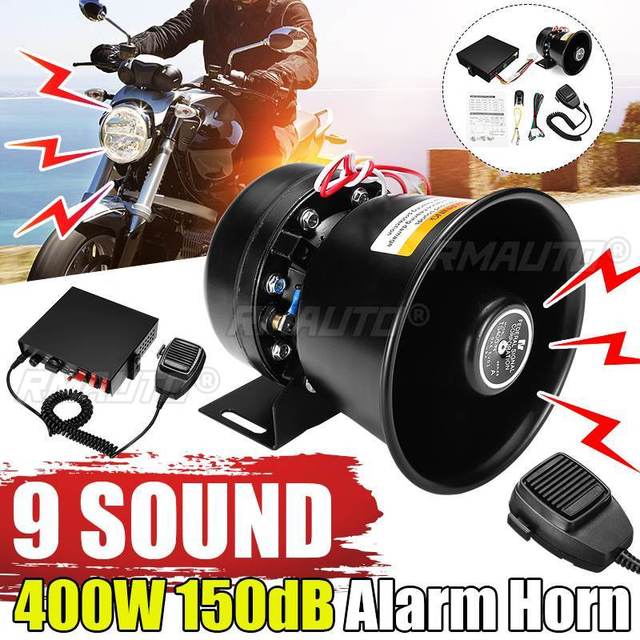 400W 12V 150dB 9 Sound Mini Siren House Alarm Siren Powerful Car Horn Home Speaker System Megaphone Alarm Emergency Amplifier