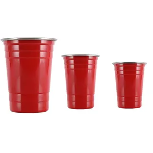 Metal wine Cups Aluminium Pong party Cup with Custom Logo Printing BPA Free Anodized Colorful 12oz 16oz 18oz 20oz Beer Mugs red