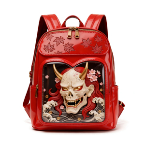 Custom Design Oni Skull Ita <b>Backpack</b> Transparent Window Badge Display PU Material <b>Waterproof</b> Closure Unisex Gothic <b>Backpack</b> - Product Image 1