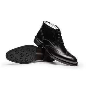 Bottes montantes pour hommes en cuir véritable brossé, style rétro, à bout pointu, pour tenue d'affaires formelle, à lacets, antidérapantes, modèle intemporel, très vendues - Product Image 1