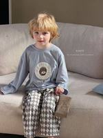 Conjunto de Pijamas Unisex para Niños, 95% Algodón, 5% Elastano, Delgado, de Verano, Manga Larga, Pantalones Largos, Transpirable, Suave, Ropa de Dormir para Niños, 2 Piezas