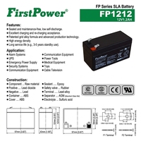 Batterie au plomb scellée régulée par valve Standard FP1212 12V 1.2Ah pour système de sécurité, lampe de secours en cas d'incendie, alimentation de secours pour petits équipements