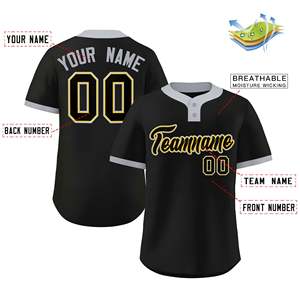 Custom <b>Black</b> <b>Black</b>-Gray Classic Style Authentic Two-<b>Button</b> Softball Jersey - Product Image 2