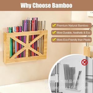 Wooden Straw <b>Storage</b> Rack Wall Mounted Natural Bamboo Organizer For Cafes Office Home Use - Product Image 1
