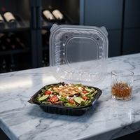 Boîte à lunch jetable noire à 3 compartiments, récipient alimentaire en PP avec couvercle transparent à charnière pour la préparation de repas à emporter