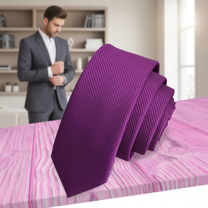 Cravate slim simple à rayures fuchsia - Product Image 3