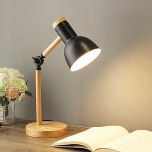 Black E27 Wood And Metal Desk <b>Lamp</b> With Adjustable Arm For Reading And <b>Study</b> - Product Image 1