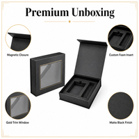 Boîte cadeau magnétique noire de luxe personnalisée, recyclable, en carton rigide mat avec fenêtre gaufrée pour l'électronique – Vente en gros