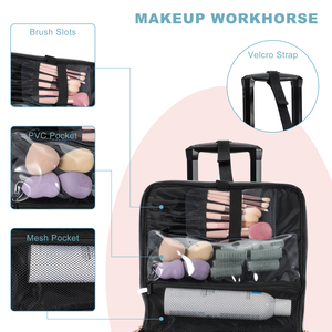 Professional Rolling Makeup Trolley Case Wheeled Travel Cosmetic <b>Storage</b> Organizer <b>Suitcase</b> with 5 Portable Toiletry Bags - Product Image 3