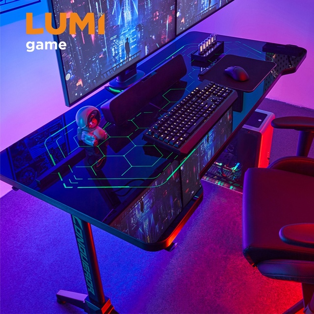 BLD01-147 Large Gaming Desk With RGB Lights Manufacturer Computer Gaming Table Wholesale PC Gaming Computer Desk
