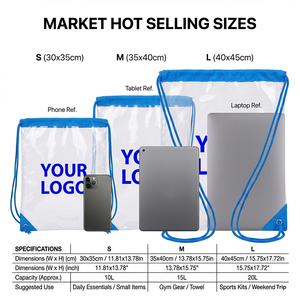 Sac à cordon <span class=keywords><strong>en</strong></span> PVC transparent imprimé de qualité supérieure avec œillets métalliques, sac de sport étanche pour festival, cadeau promotionnel, logo personnalisé - Product Image 2