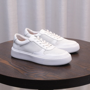 Men's Lace-up Anti-Slip Comfort Cushioning Casual Walking <strong>Shoes</strong> Perforated Trendy Skateboard <strong>Shoes</strong> Cowhide Upper - Product Image 2