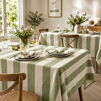 Nappe de table de mariage moderne 100% lin, écologique, pour événements, rayures vertes et blanches, personnalisable, usage domestique professionnel