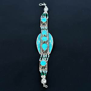 Handmade Unique Design Turquoise Gemstone Nepali <b>Bracelet</b> 925 <b>Sterling</b> <b>Silver</b> Tibetan <b>Beads</b> Necklace In Wholesale Price - Product Image 3