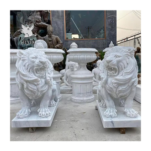 Statues de lion grandeur <span class=keywords><strong>nature</strong></span> de style occidental pour le <span class=keywords><strong>jardin</strong></span> Décoration extérieure Pierre naturelle Marbre Sculpture de lions - Product Image 1
