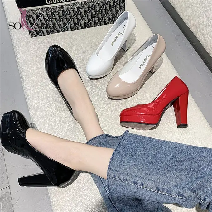China wholesale Womens shoes solid color fashion platform thick high heel shoes for ladies