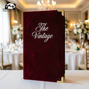 Diseño de Menú de Terciopelo Rosa Lujoso y Hecho a Mano para Bares y Restaurantes, Eventos de Boda, Cubierta de Menú con Esquinas Plateadas en Caliente - Product Image 3