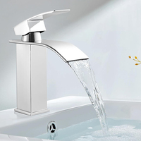 Robinet de salle de bain en nickel brossé, robinet cascade, trou unique, robinet mélangeur d'eau moderne en acier inoxydable, robinet de lavabo de salle de bain
