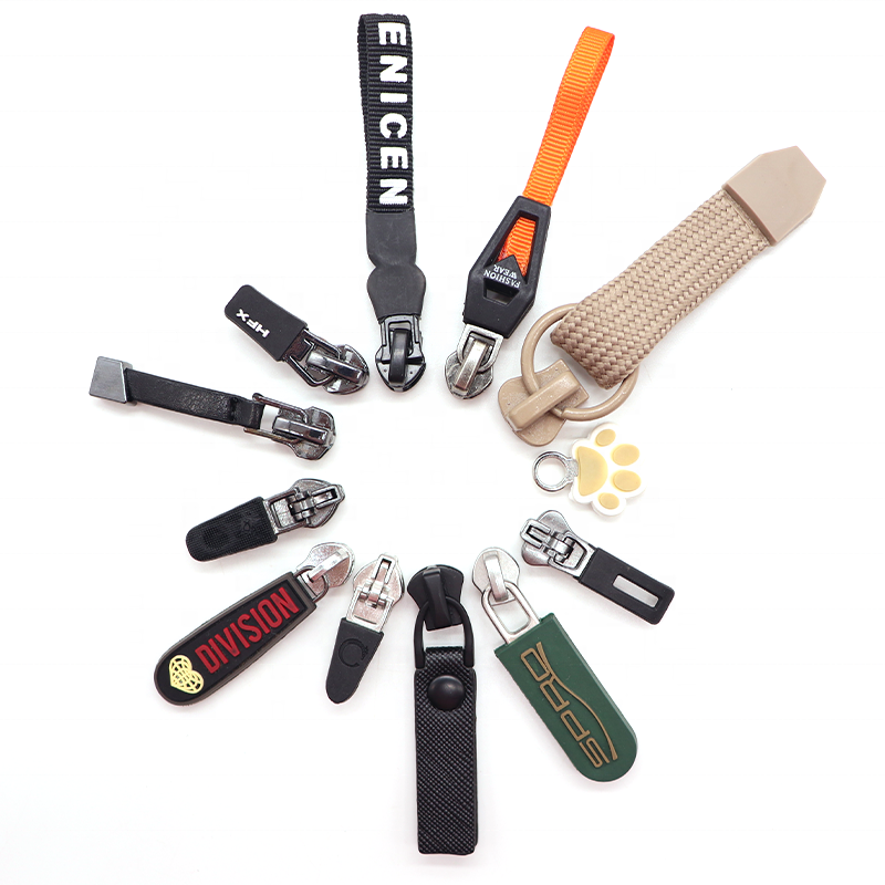 Wholesale New Design Custom Embossed 3D Logo rubber Zipper Pullers for Garment luggage handbag