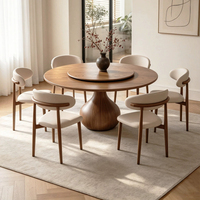 Ensemble de meubles de salle à manger en bois massif, table à dîner ronde en bois avec pieds en forme de calebasse, coussin en lin rétro