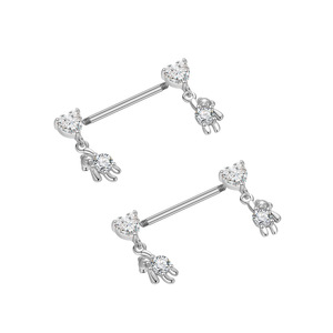 Set 5 14G Plata Médico Acero Corazón-Oso Ursa Zircon Pezón <span class=keywords><strong>Piercing</strong></span> Pecho Anillo Joyería para Mujeres Niñas para Bodas - Product Image 2