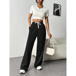 Pantalones Deportivos Anchos FOXA para Mujer, Cintura Alta, Holgados, Casuales, con Cordón Ajustable, Bolsillos, 100% Algodón, Tela de Rizo - Product Image 2